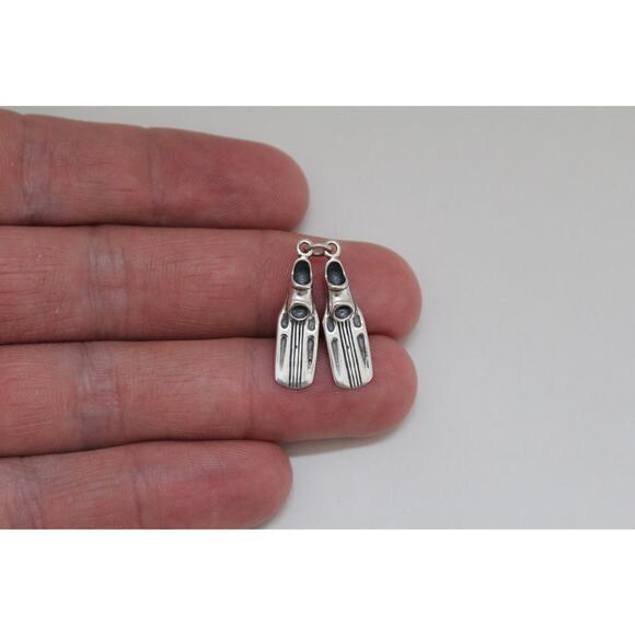 Sterling Silver Oxidized Swim Fins Charm, Oxidized 3D Swim Fins Charm - Picture 1 of 4